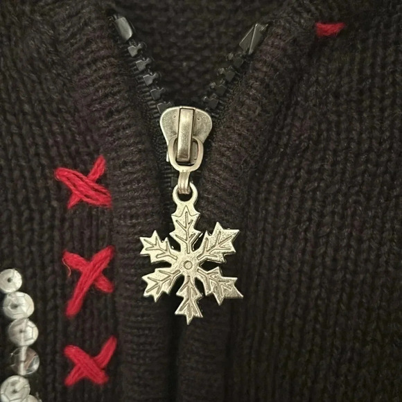 Holiday Editions Ugly Christmas black sweater size medium zip up crewneck - Picture 5 of 6